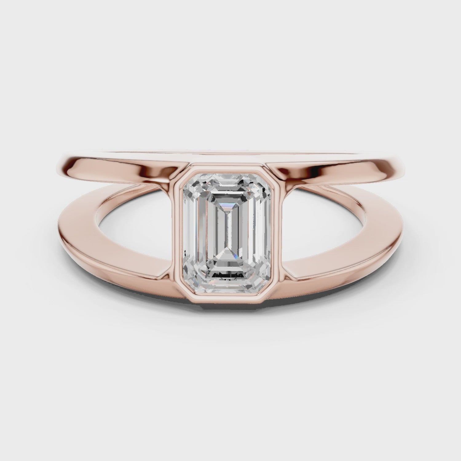 Emerald Cut Moissanite Men's Ring, Split Shank 925 Sterling Silver, Bezel Set Wedding Band