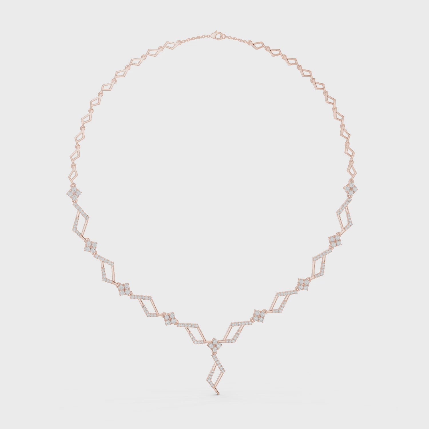 Geometric Moissanite Necklace, Art Deco Sterling Silver V Choker, Modern Bridal Jewelry