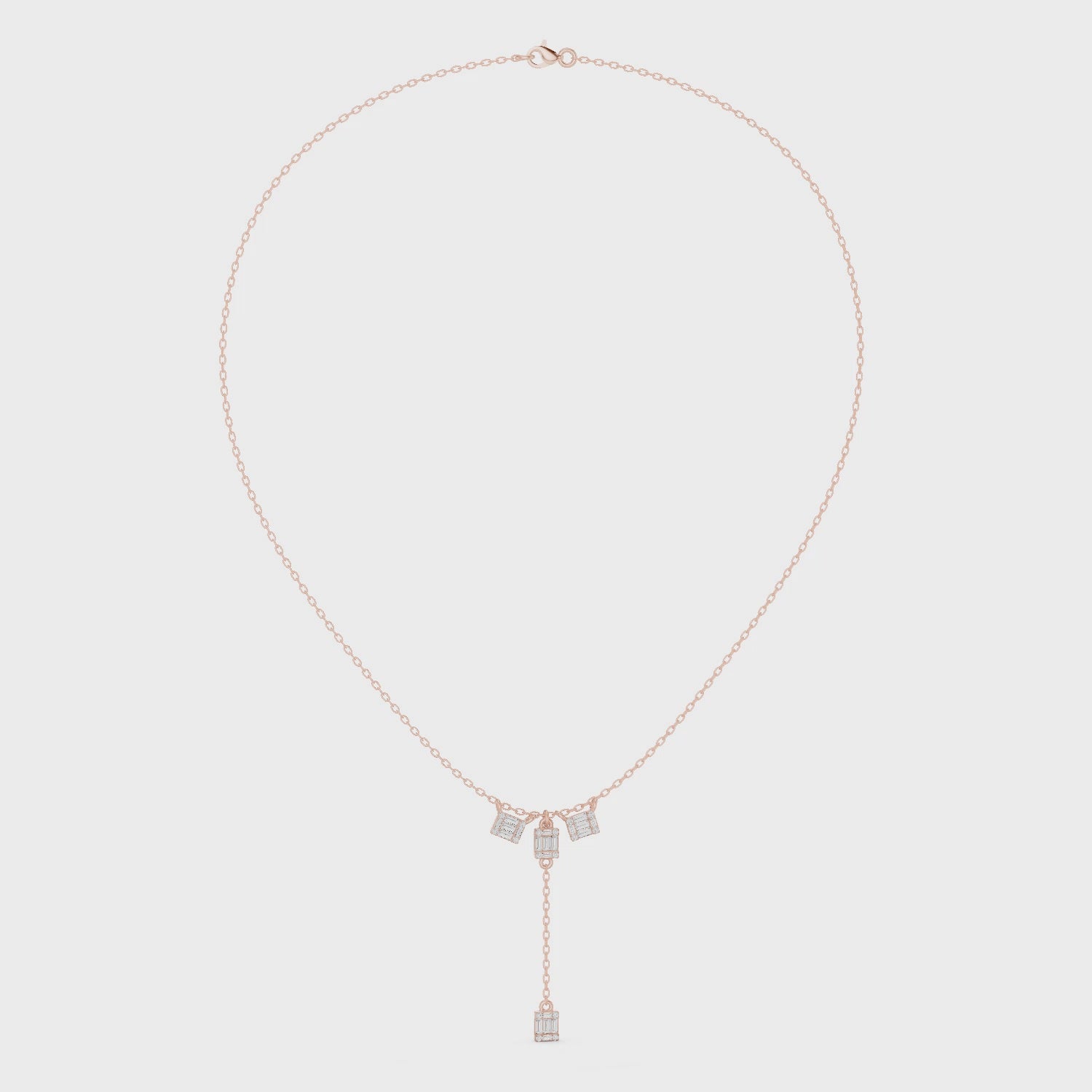 Baguette Moissanite Drop Necklace, Sterling Silver Y Pendant, Geometric Bridal Dainty Jewelry