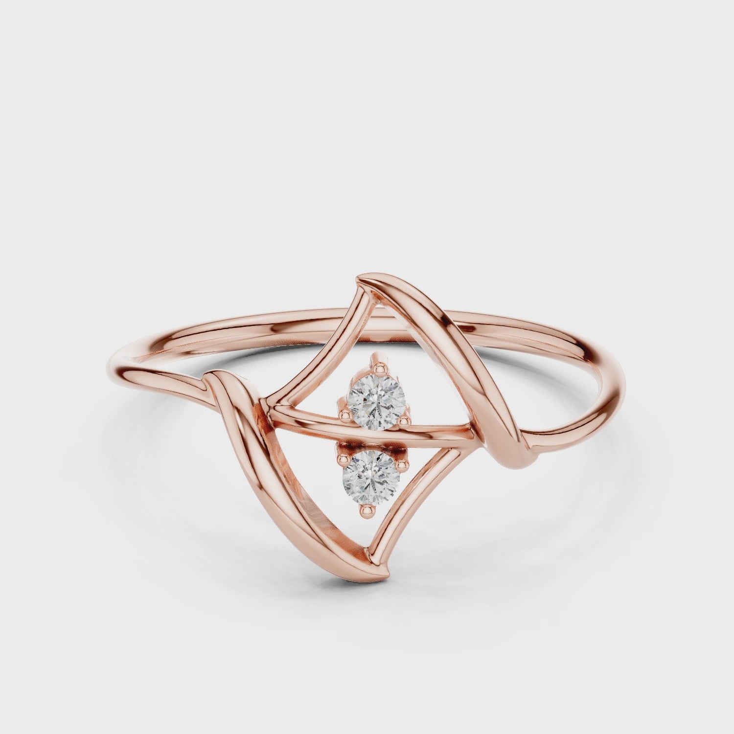 Two Stone Moissanite Ring: Sterling Silver Abstract Twisted Statement Band