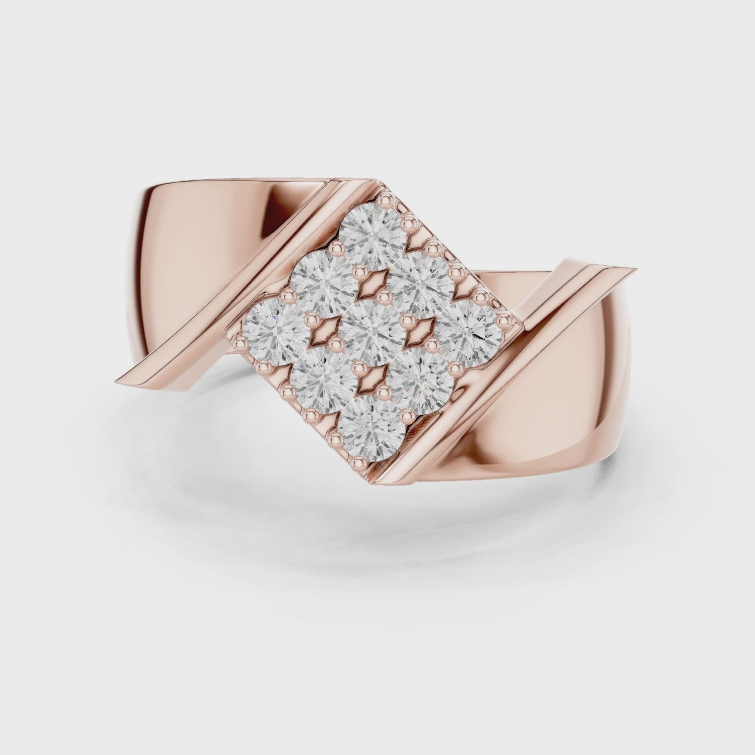 Men's Square Moissanite Ring, Rose Gold Plated Sterling Silver, Round Cut Cluster Ring
