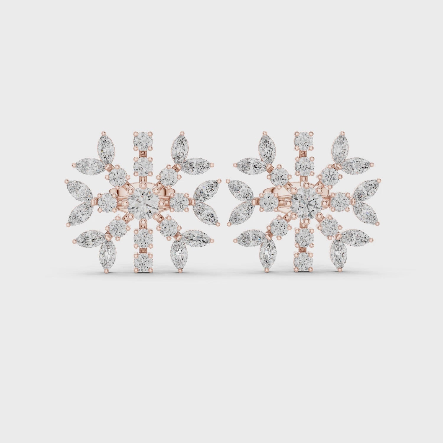 Snowflake Moissanite Stud Earrings, 925 Sterling Silver, Celestial Marquise Cluster