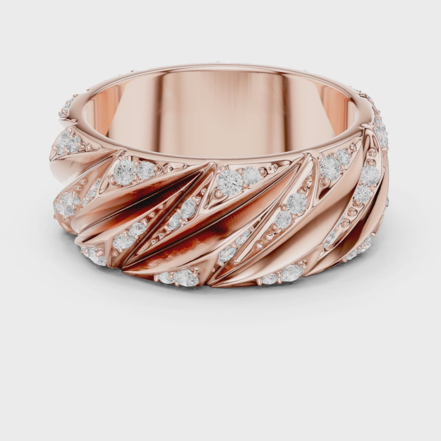 Iced Out Pleated Men's Moissanite Band Ring, 925 Sterling Silver Sculptural Statement
