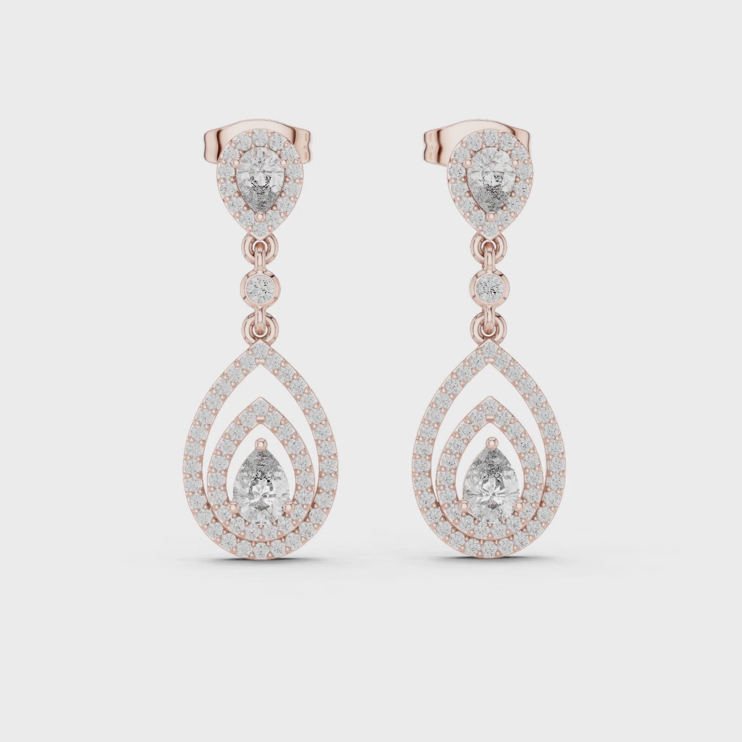 Double Halo Pear Cut Moissanite Dangle Earrings, 925 Sterling Silver Bridal