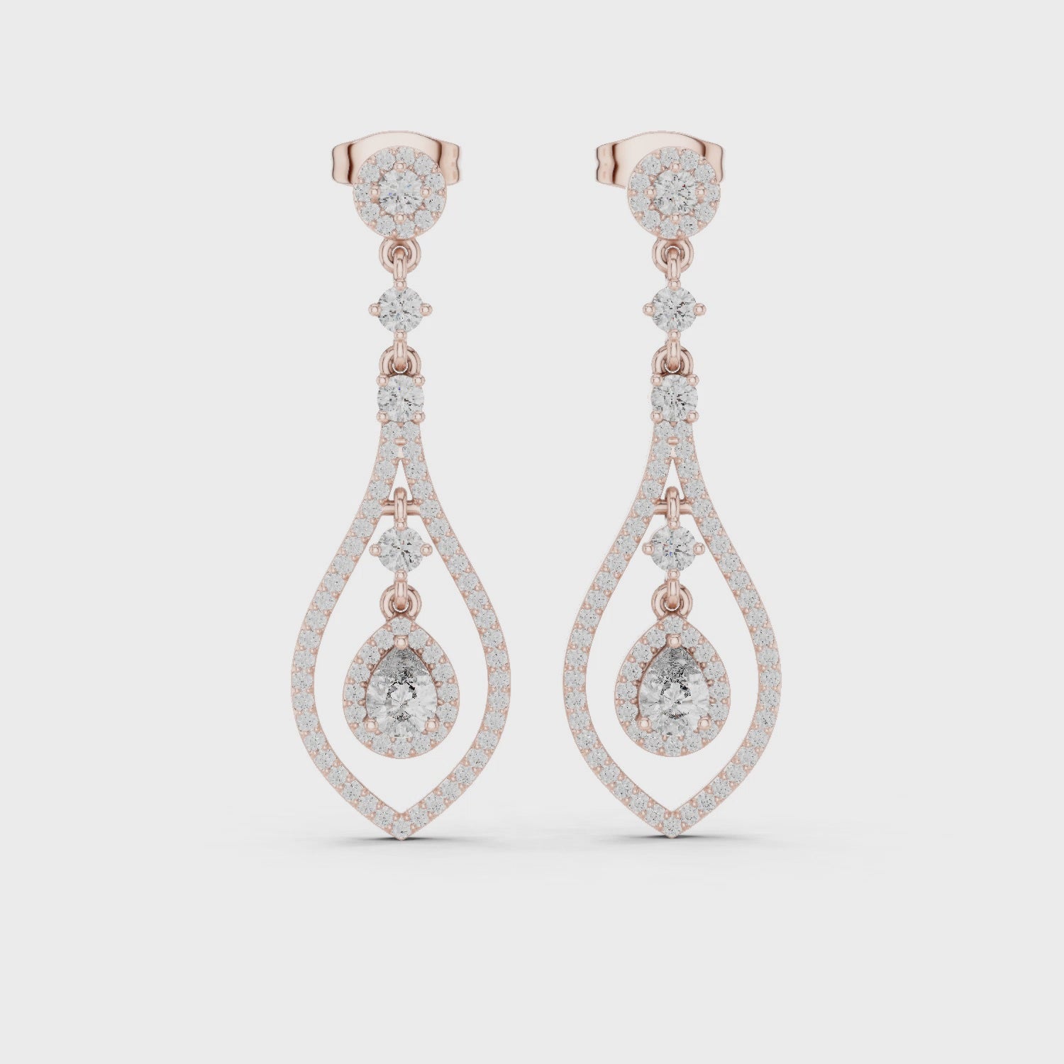 Moissanite Tear Drop Dangle Earrings, 925 Sterling Silver Rose Gold Halo Chandelier