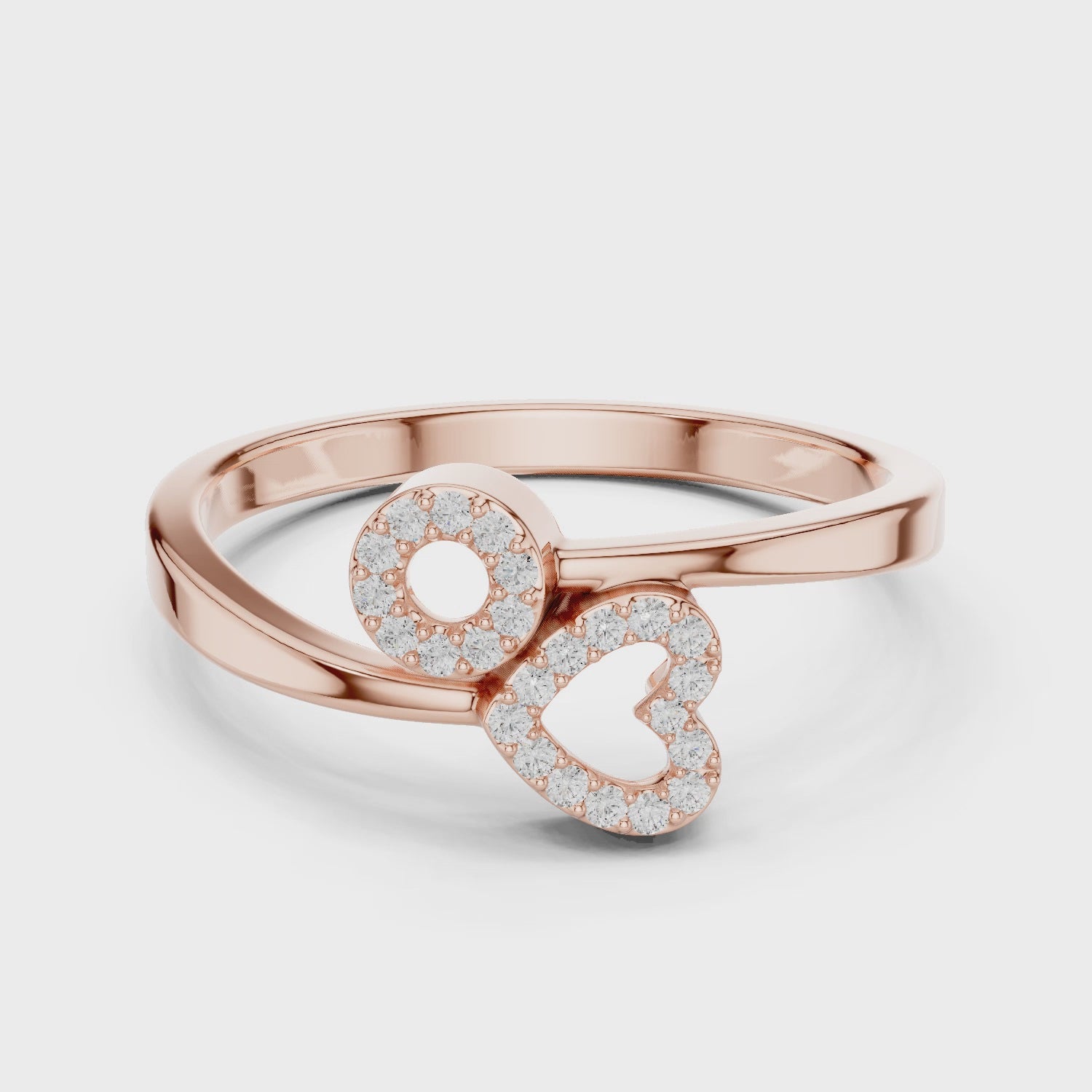 14K Solid Gold Heart Circle Moissanite Ring, Pave Cluster Wedding Band, Delicate Jewelry