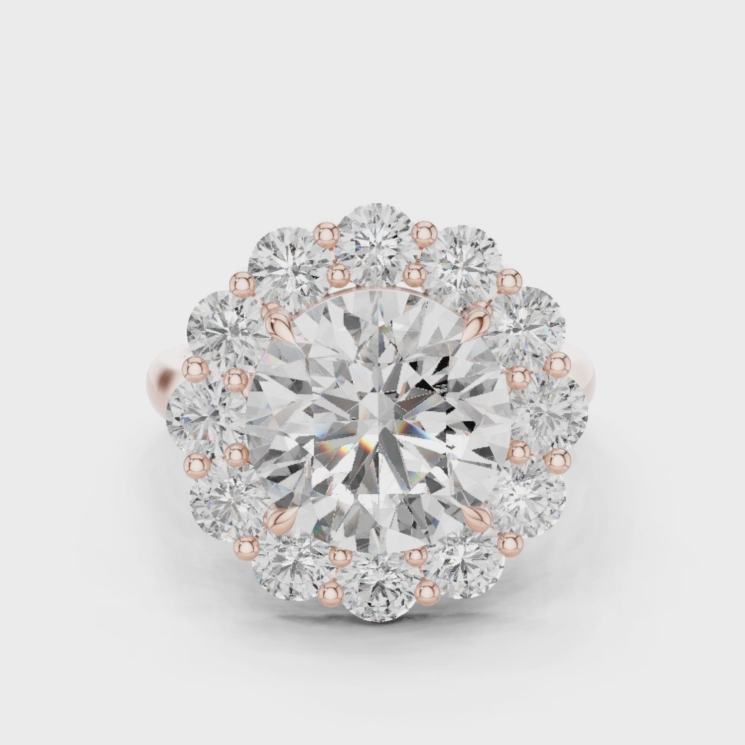 Large Flower Cluster Halo Moissanite Ring in 925 Sterling Silver, Sparkly Brilliant Cut Two Tone Rose Gold Bridal Statement Promise Ring