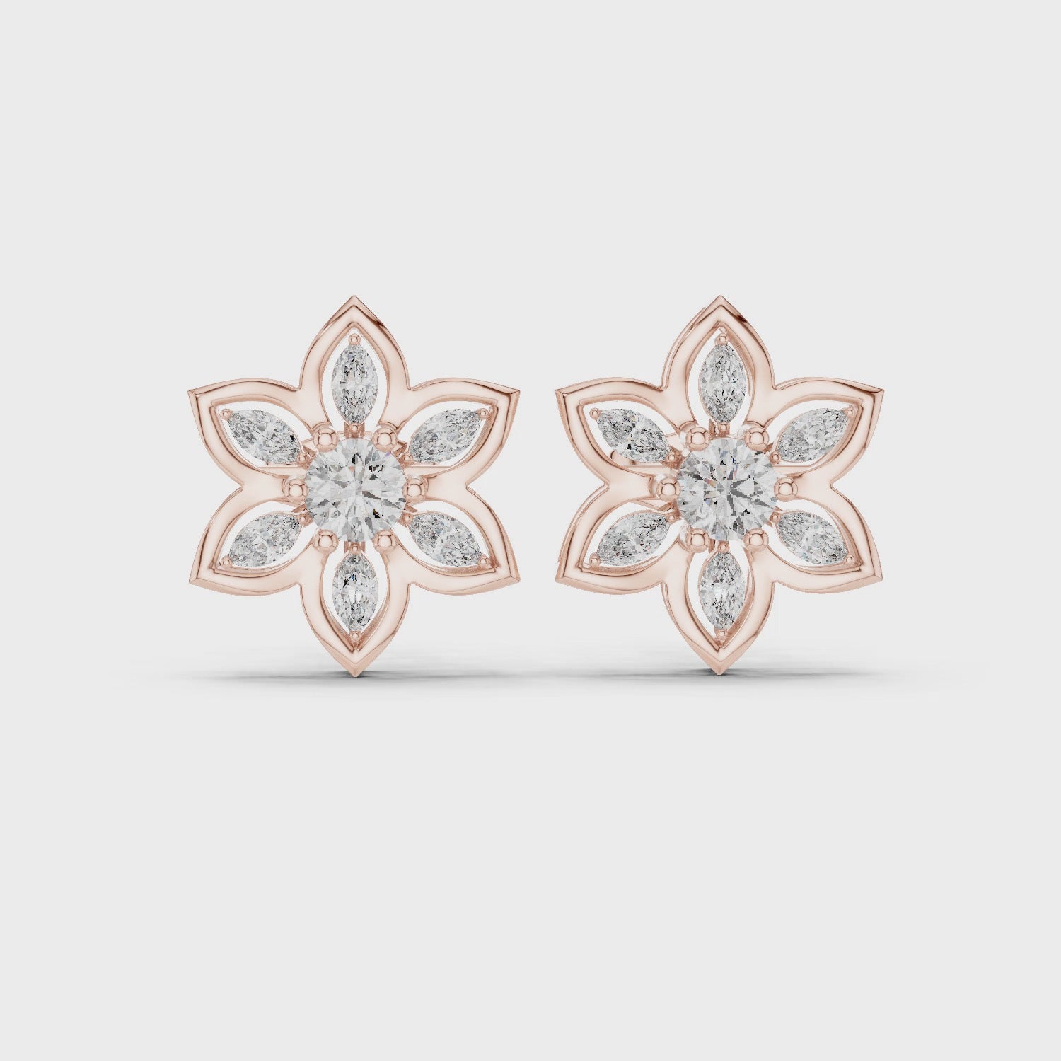 Flower Moissanite Stud Earrings, 925 Sterling Silver, Dainty Bridal Statement