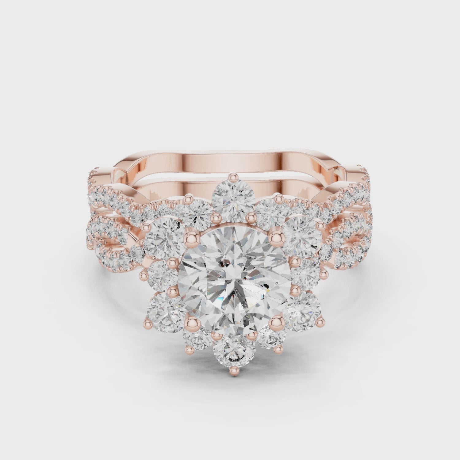 Moissanite Engagement Ring, 925 Sterling Silver Ring, Rose Gold Floral Halo Ring, Promise Vintage Cluster Unique Bridal Set Ring For Women