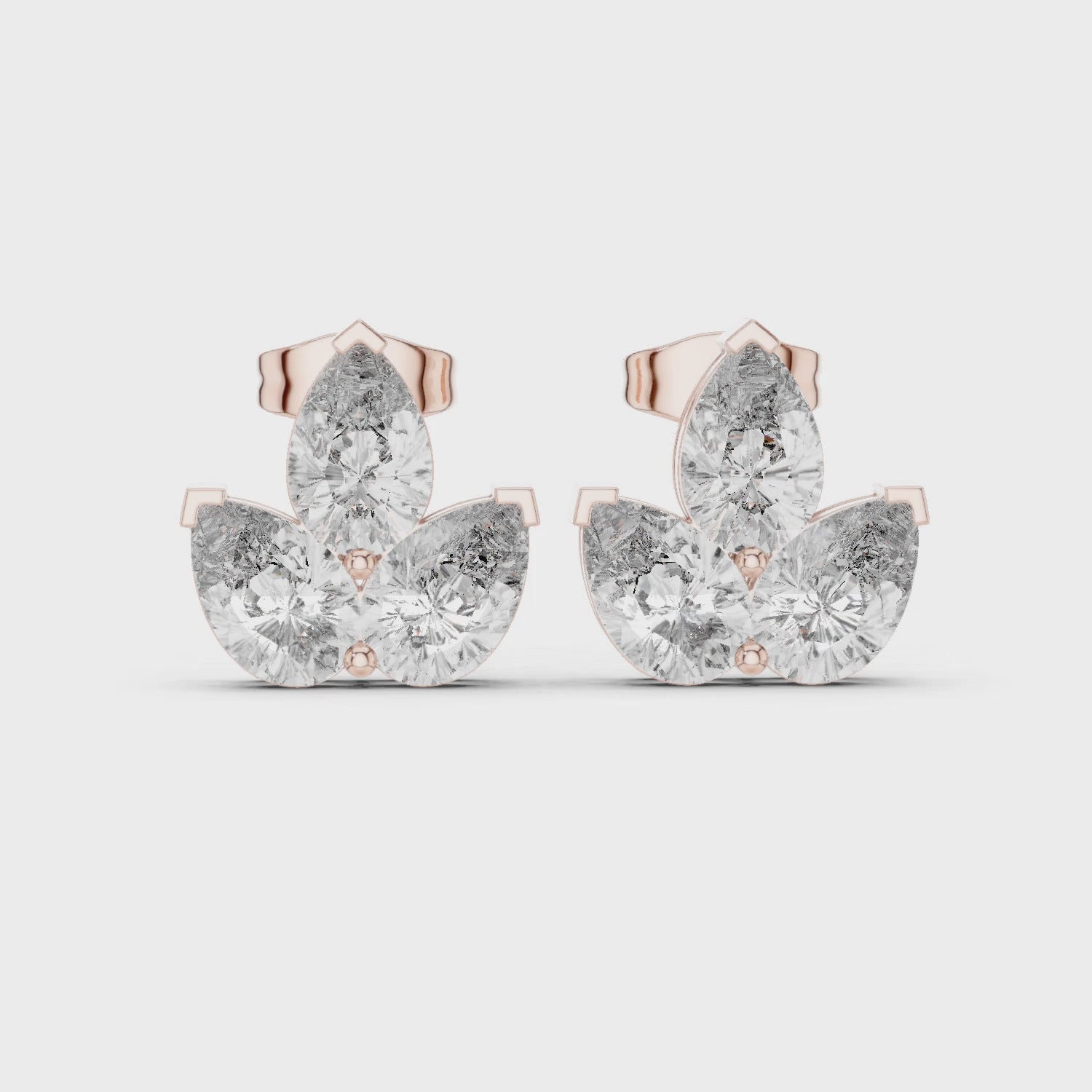 Sterling Silver Lotus Flower Moissanite Stud Earrings, Trio Bridal Sparkle