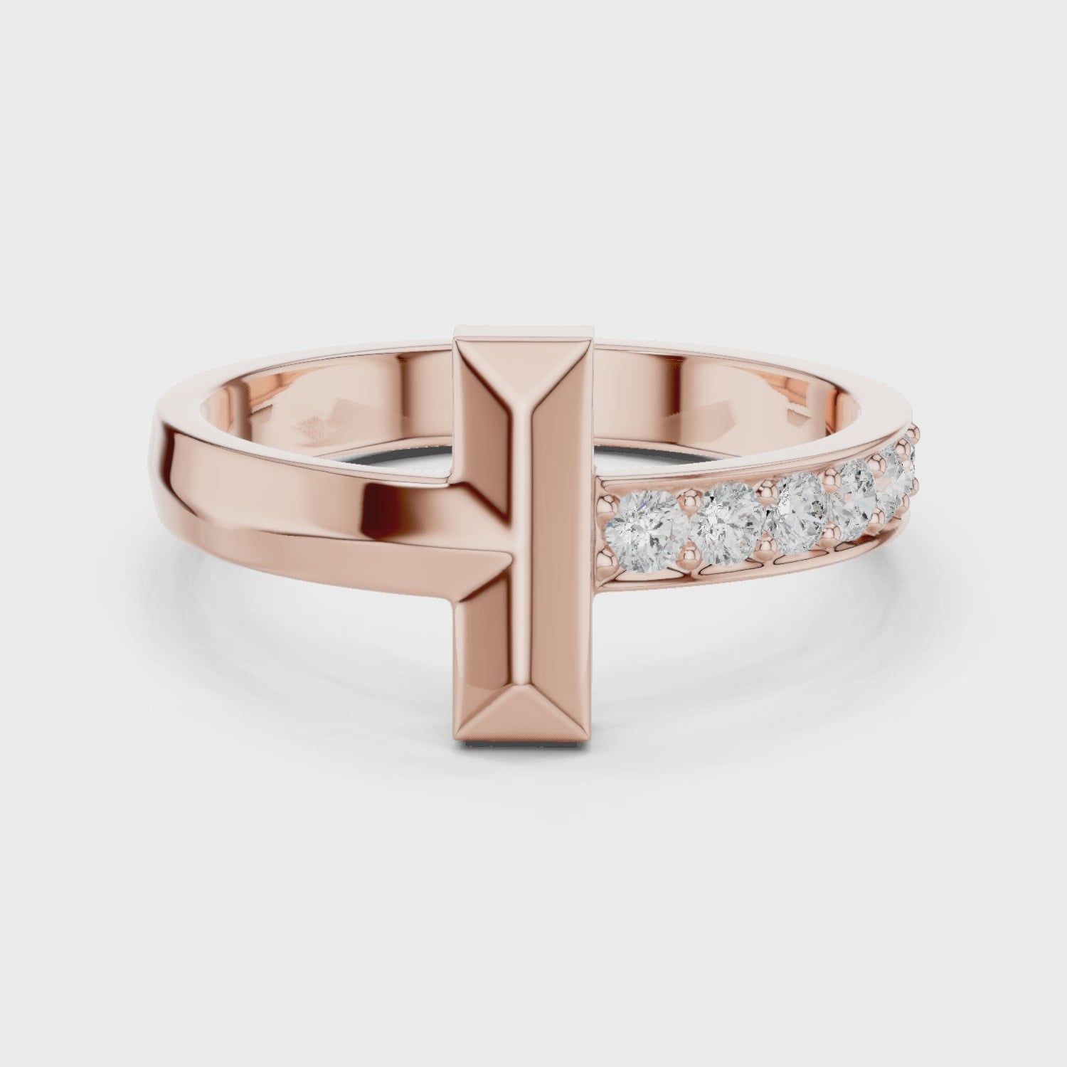 T Letter Moissanite Ring, 925 Sterling Silver Bezel Set Band, Minimalist Stackable Contemporary Ring
