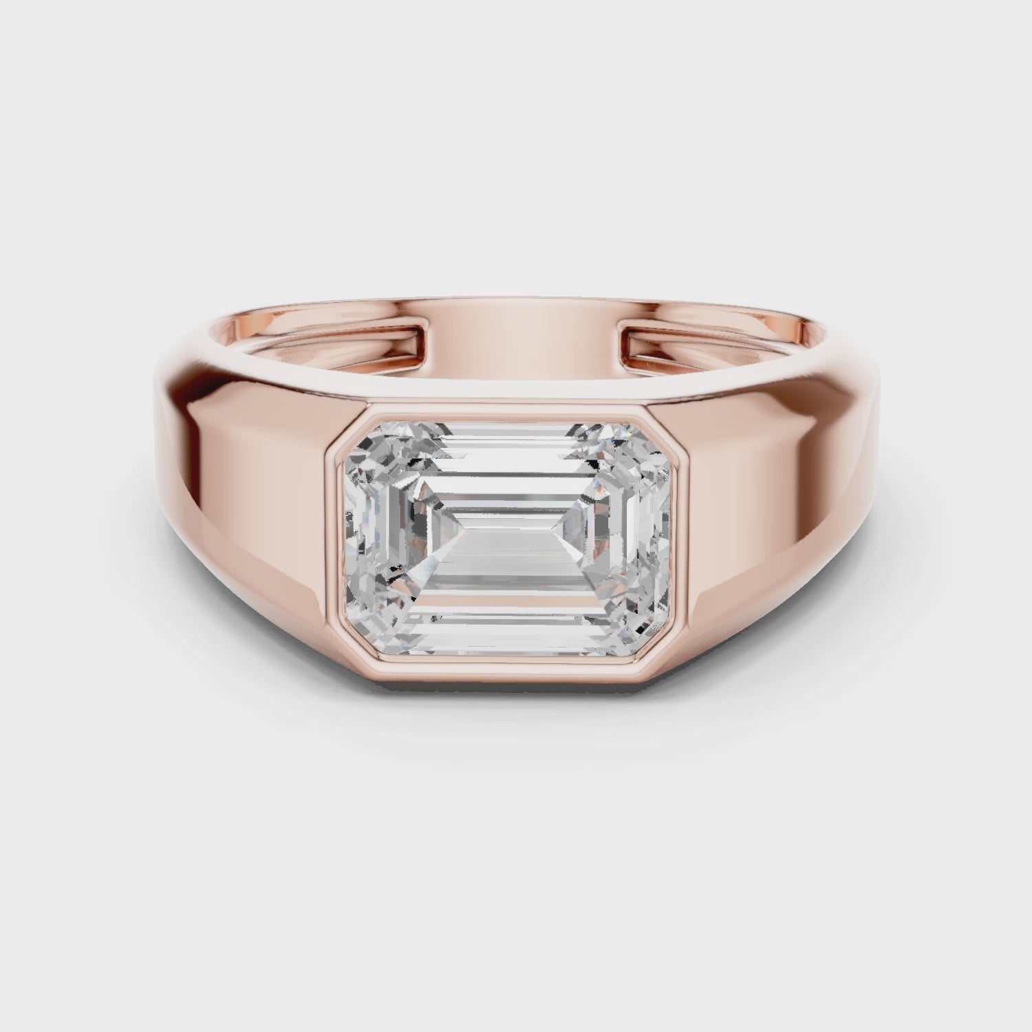 Emerald Cut Moissanite Men's Signet Ring, 925 Sterling Silver Rose Gold Statement Anniversary Gift