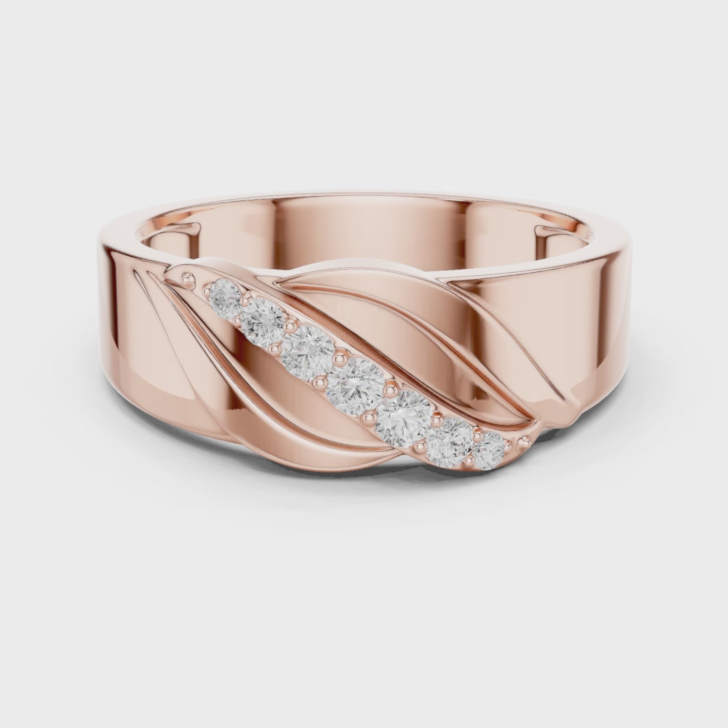 Men's Moissanite Ring, 925 Silver Leaf Band, Diagonal Inlay Wedding Jewelry