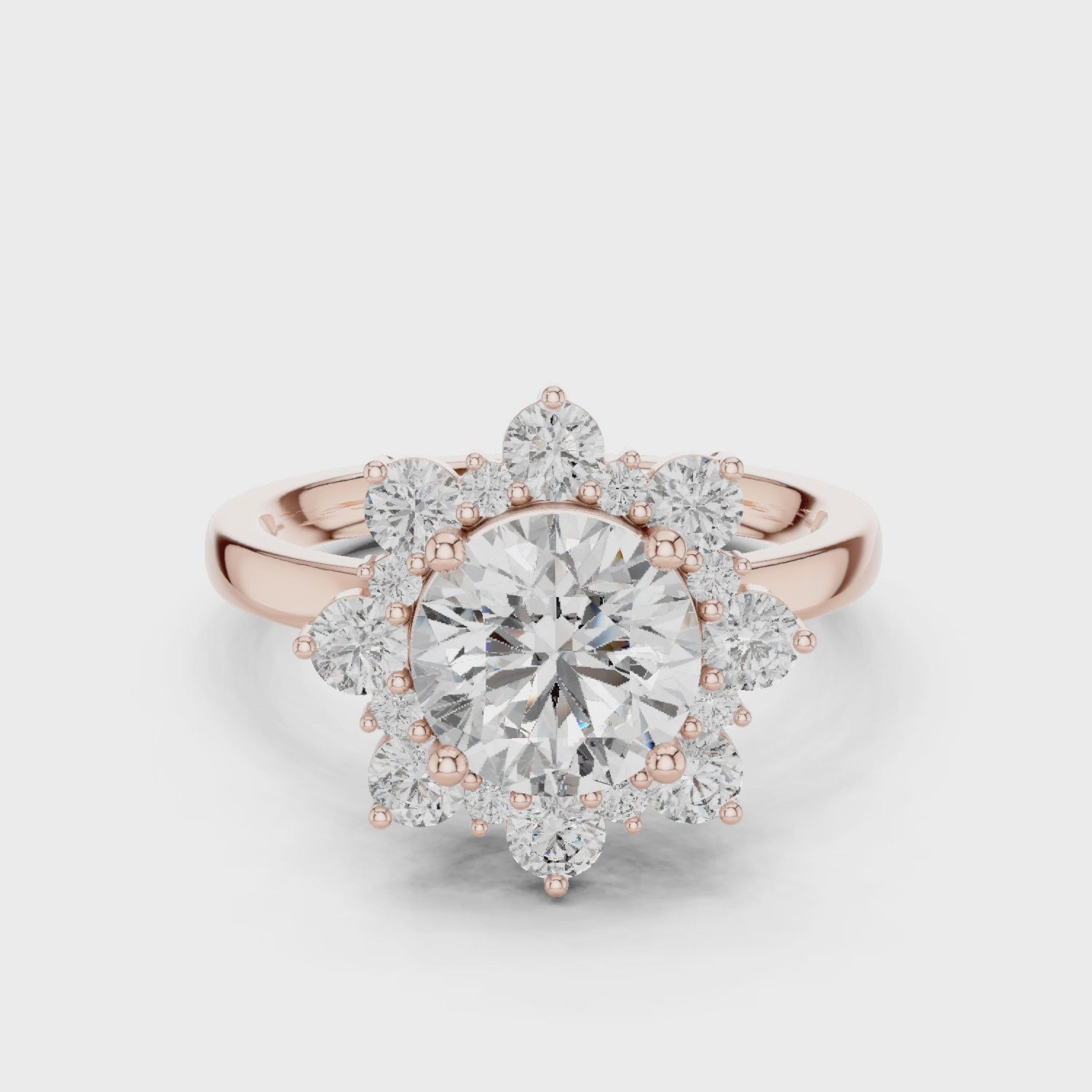 Round Cut Moissanite Snowflake Engagement Ring, Rose Gold Plated Sterling Silver Wedding Jewelry