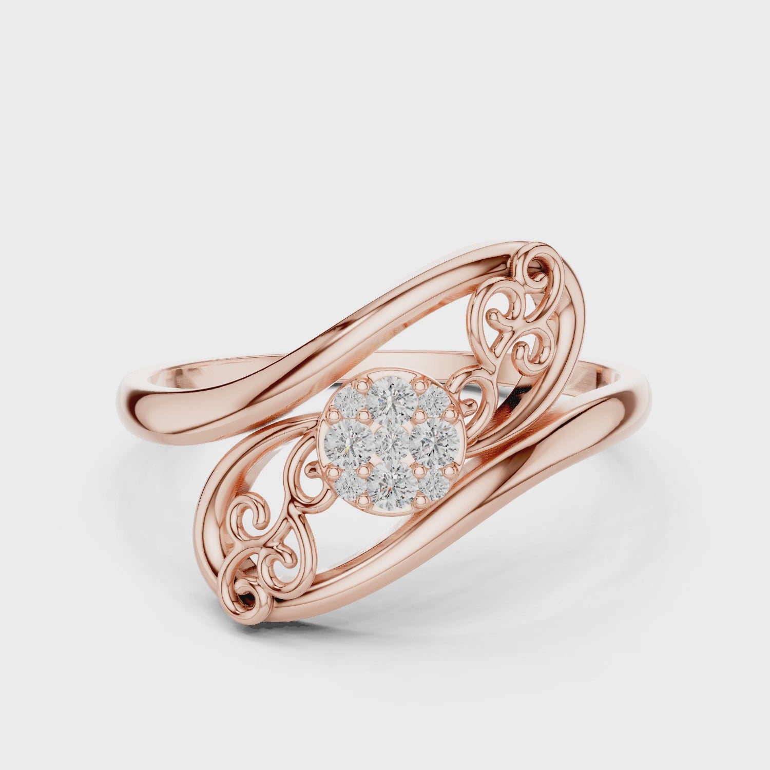 Art Deco Moissanite Ring, 14K Solid Gold Filigree Swirl Cluster, Nature Inspired Jewelry