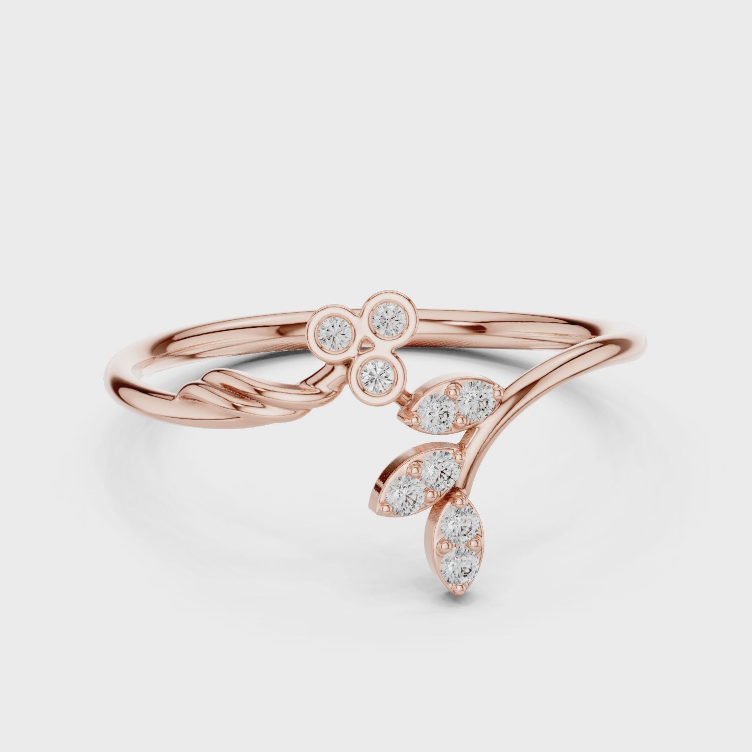 Twig and Leaf Moissanite Ring – Sterling Silver Art Deco Floral Swirl Band