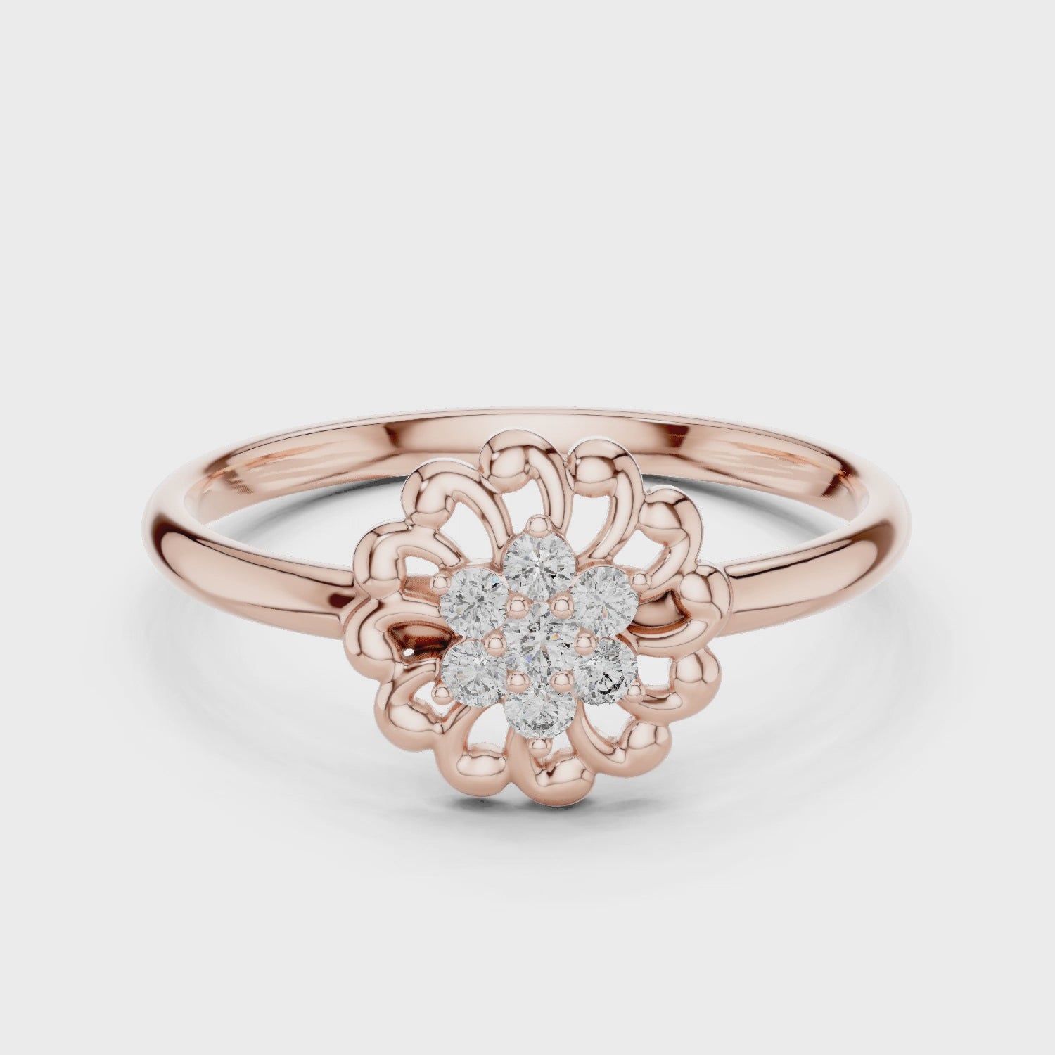 Flower Shape Moissanite Ring, 14K Solid Gold, Vintage Sparkling Floral Engagement Jewelry