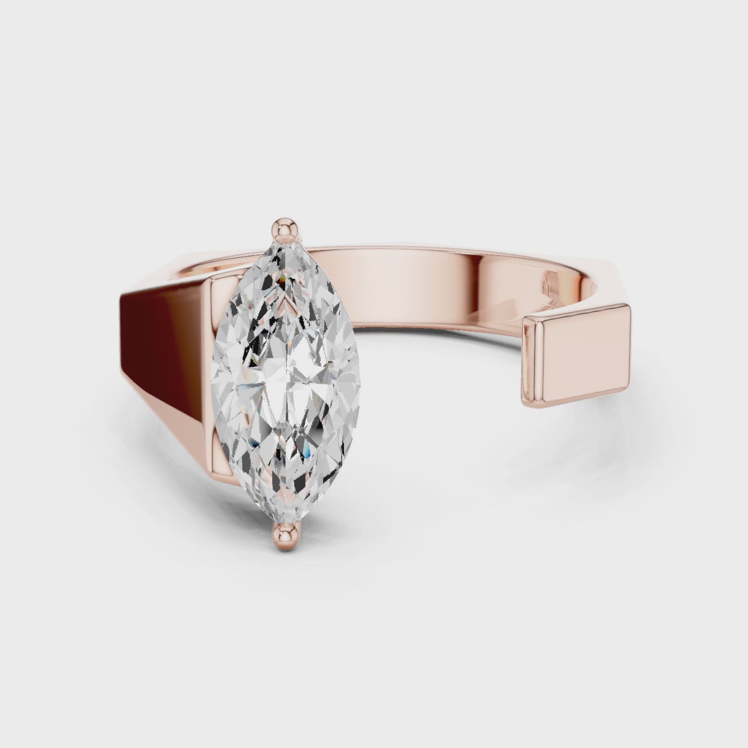 Men's Open Band Marquise Moissanite Ring, Rose Gold Sterling Silver, Modern Minimalist Groom Ring