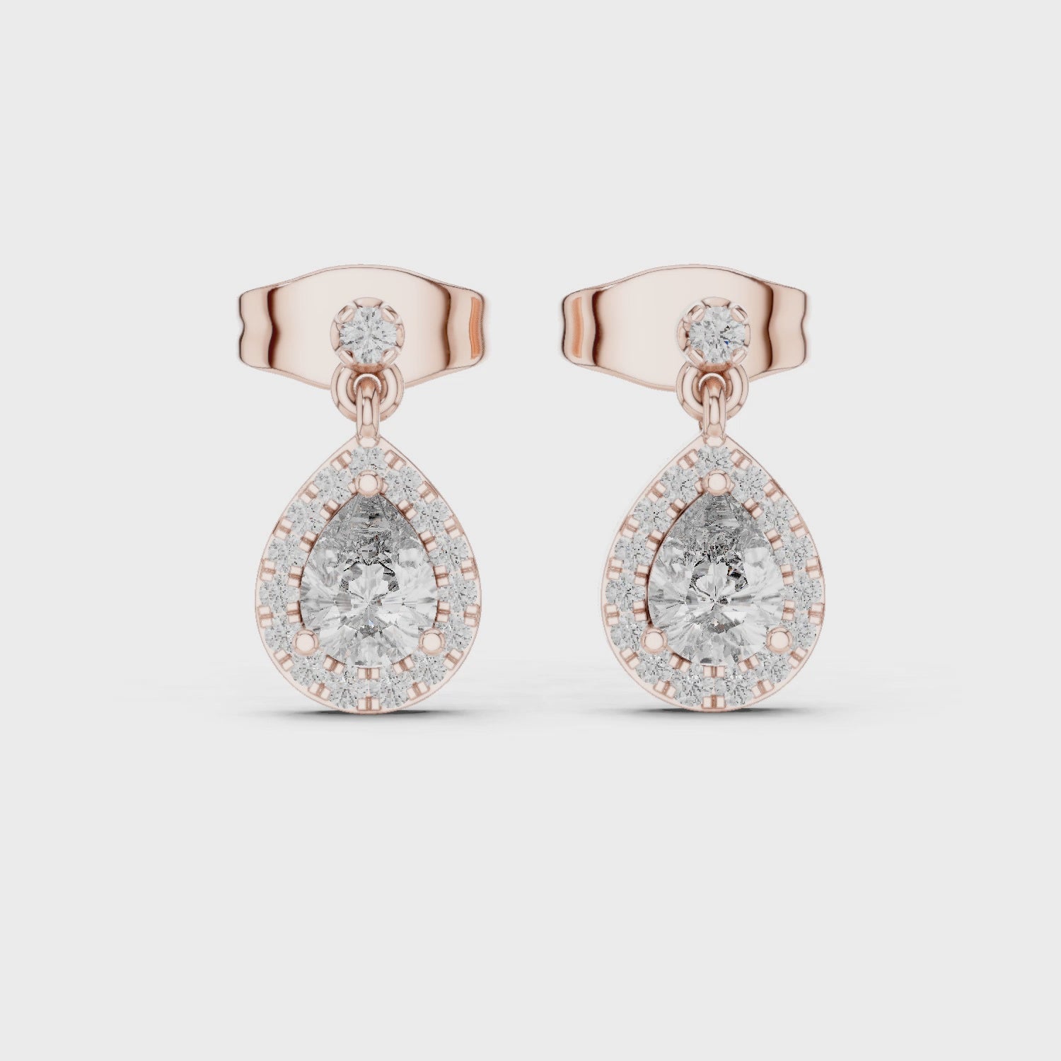 Pear Moissanite Drop Earrings, Rose Gold 925 Sterling Silver Halo Dangle Bridal Jewelry