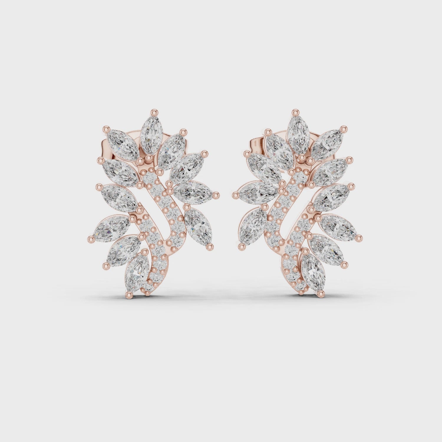 Nature Inspired Leaf Moissanite Stud Earrings, 925 Sterling Silver Marquise Vine Bridal Earrings