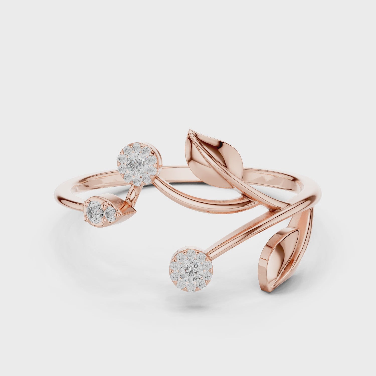 14K Solid Gold Vine Wrap Ring, Moissanite Leaf Cluster Twisted Engagement Ring