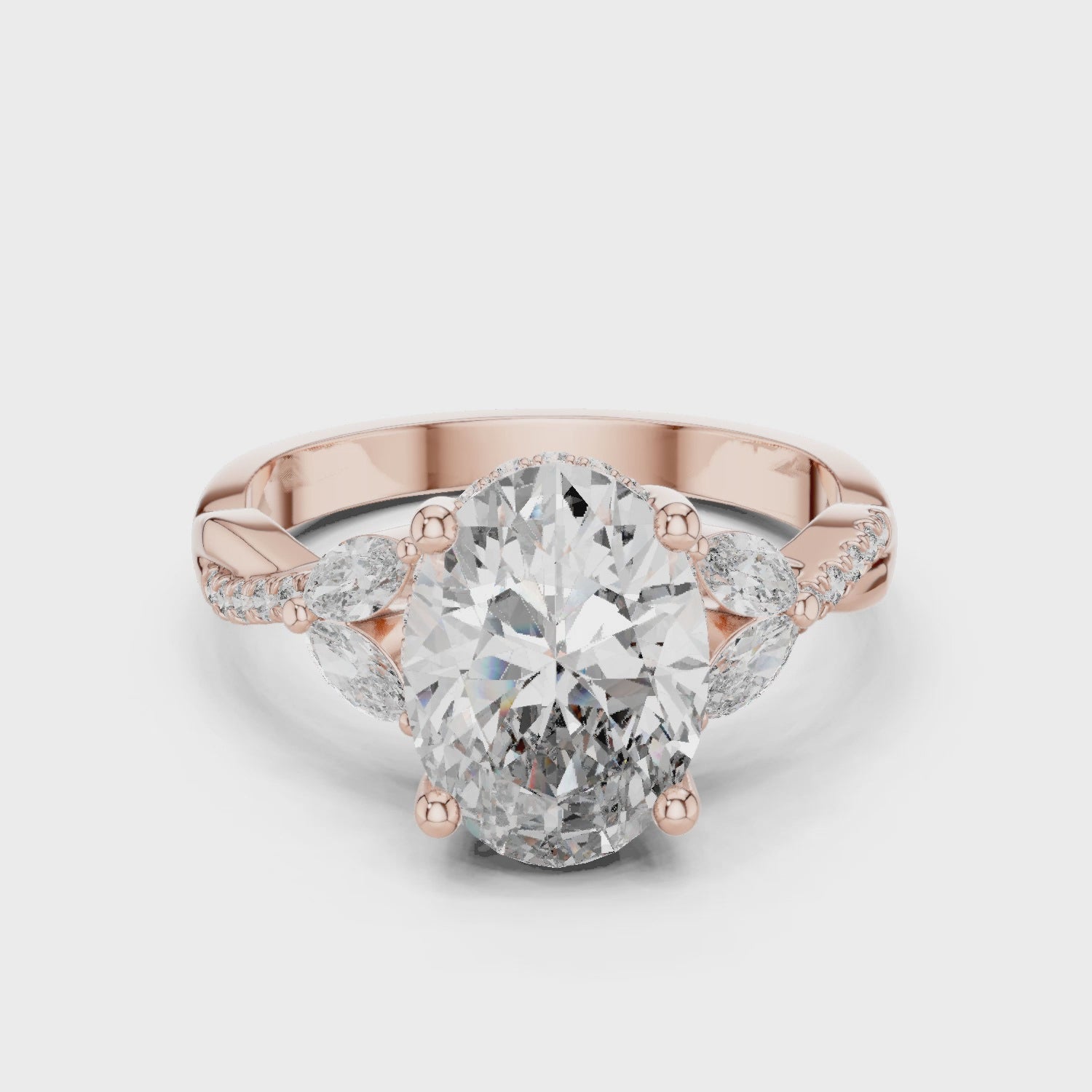 Vintage Oval Cut Moissanite Ring in 925 Sterling Silver, Twisted Pavé Vermeil Antique Style Bridal Unique Gift Floral Cluster Promise Ring