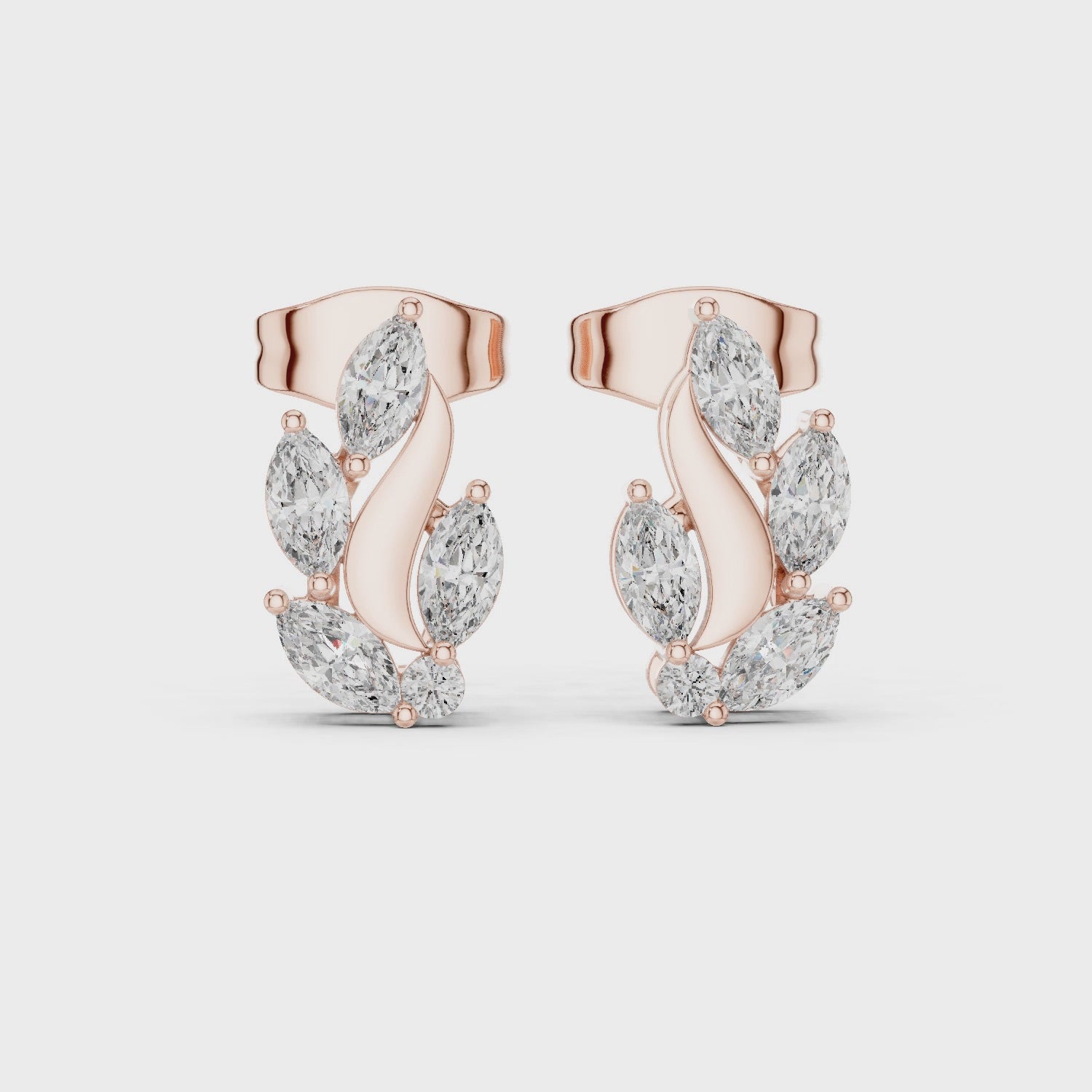 Curved Moissanite Vine Crawler Earrings, 925 Sterling Silver Leaf Studs