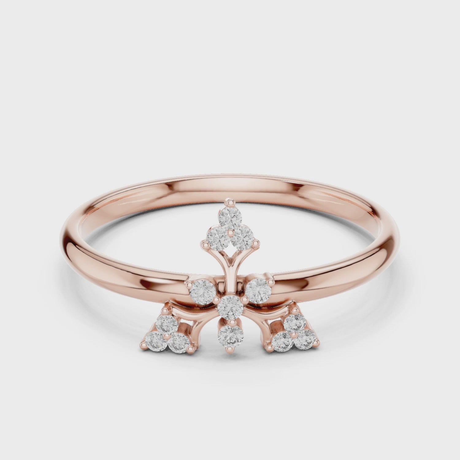 Dainty Snowflake Crown Moissanite Ring, 14K Solid Gold, Vintage Floral Nature Stacking Band
