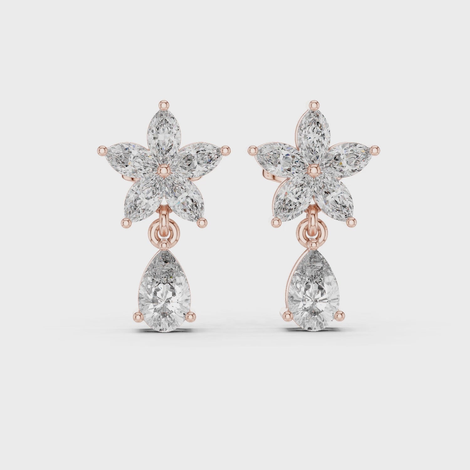 Floral Pear Cut Moissanite Dangle Earrings, 925 Sterling Silver, Art Deco Bridal