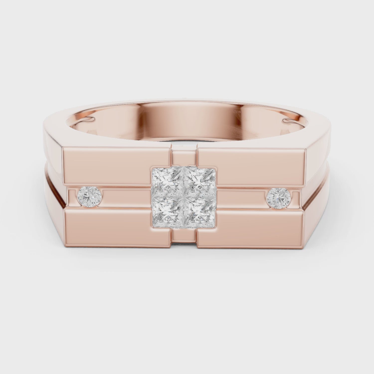 Men's Princess Cut Moissanite Ring, 925 Sterling Silver, Minimalist Signet Wedding Band