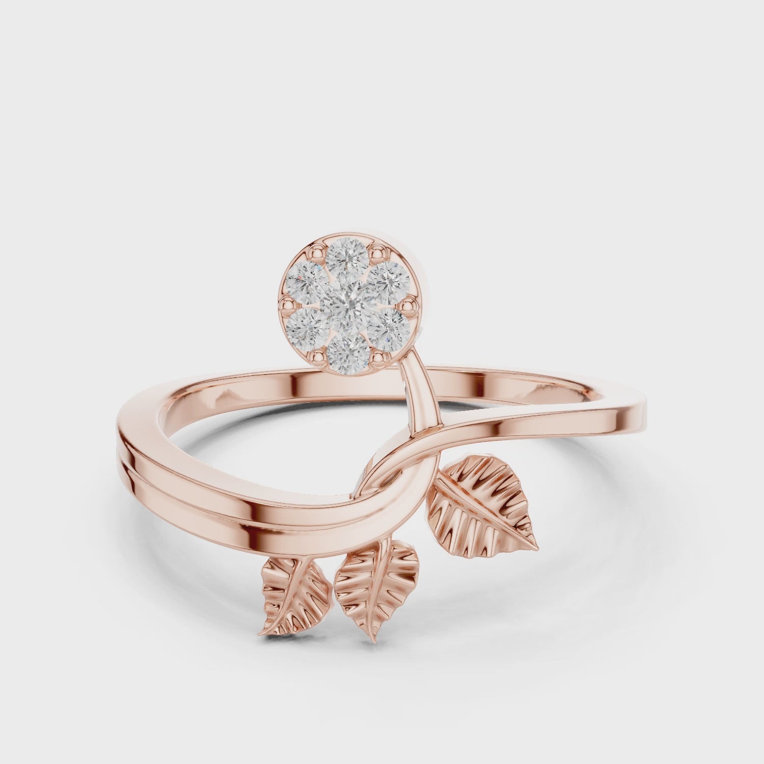 14K Solid Gold Leaf Branch Moissanite Ring, Nature Inspired Botanical Engagement Floral Ring
