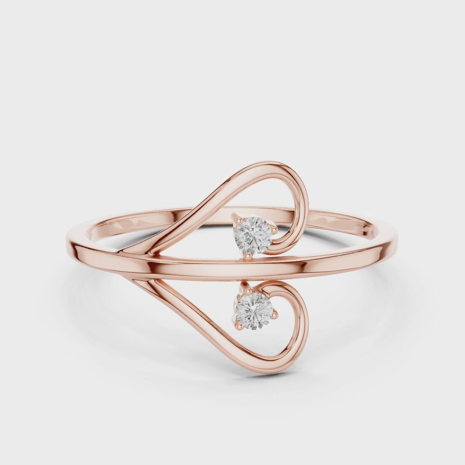 Open Heart Bypass Moissanite Ring, 14K Solid Gold, Minimalist Two Stone Promise Ring