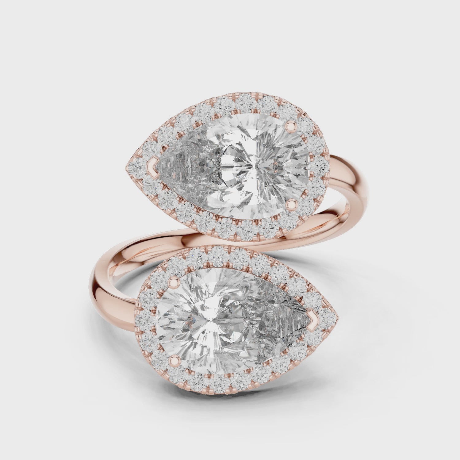 Double Pear Cut Wrap Moissanite Toi et Moi Ring, 925 Sterling Silver, Two Stone Halo Gift For Her, Unique Teardrop Promise Ring For Women
