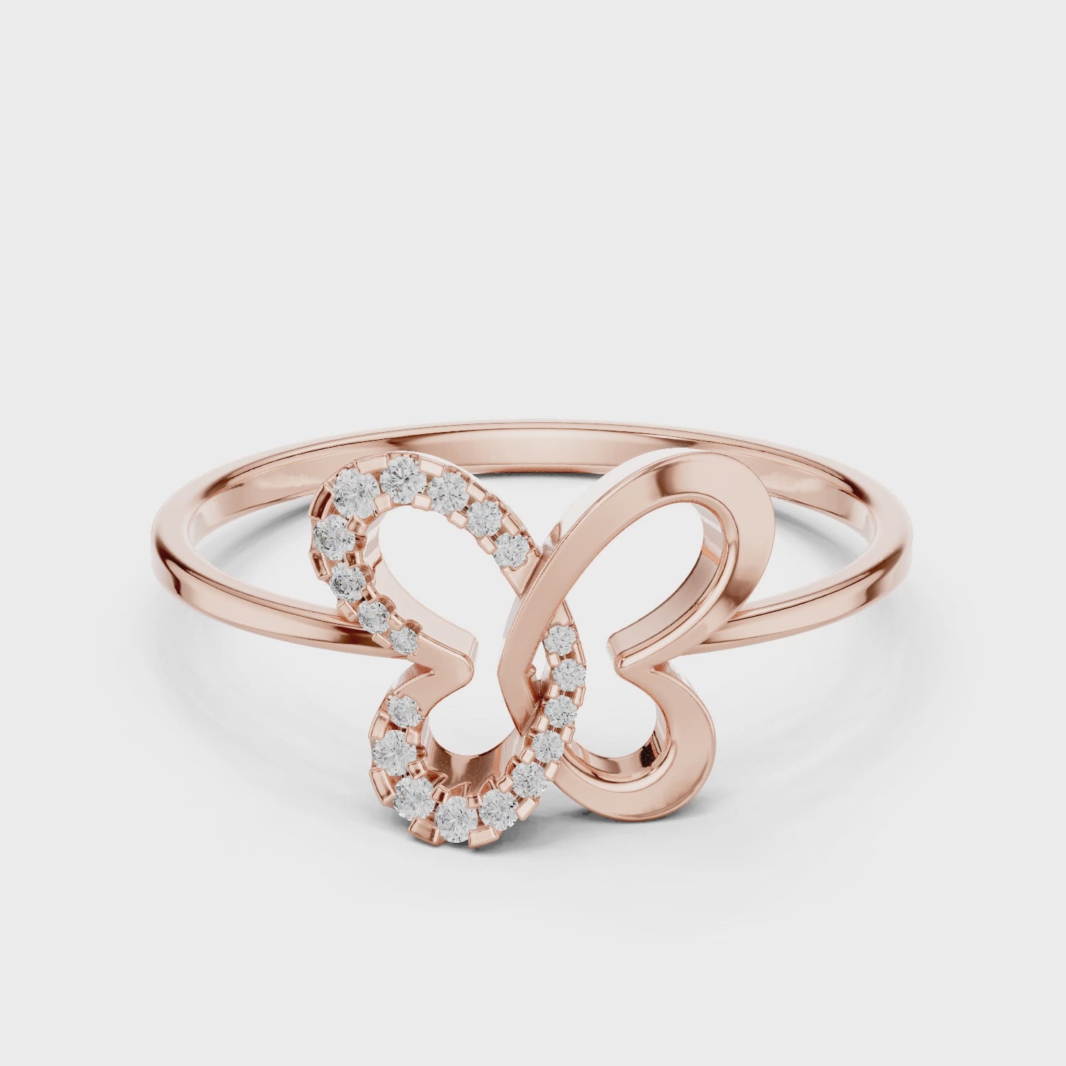 Solid 14k Rose Gold Butterfly Ring, Genuine Moissanite Statement Jewelry