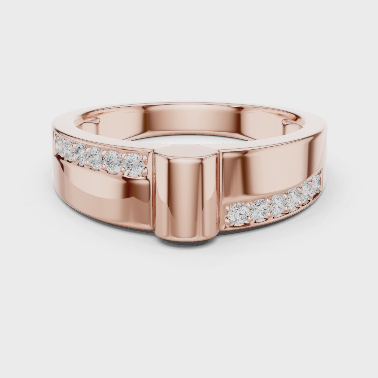 Rose Gold Moissanite Men's Ring, Sterling Silver Channel Set Wedding Band Him
