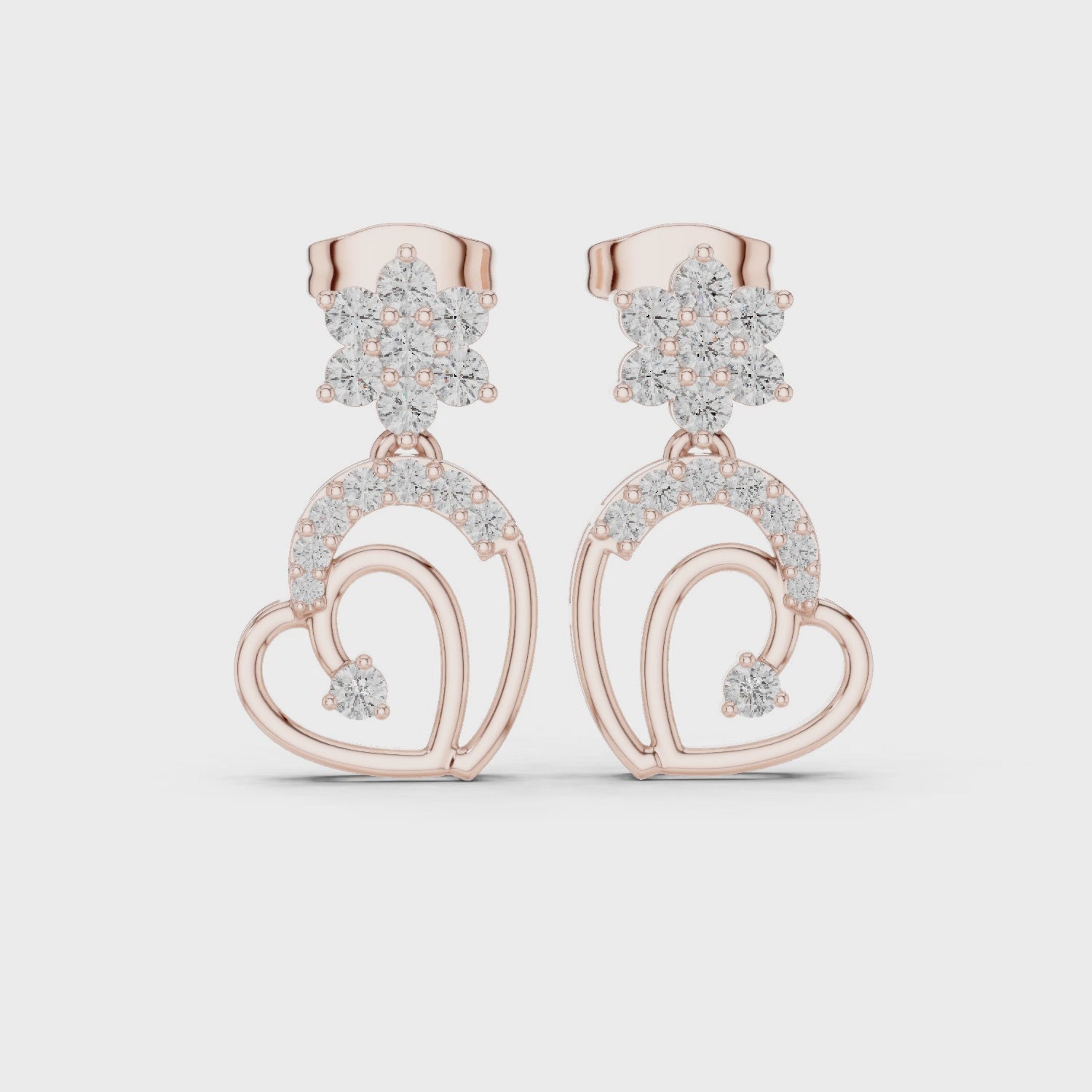 Double Heart Moissanite Stud Earrings, 925 Sterling Silver, Flower Accent, Hypoallergenic, Luxury