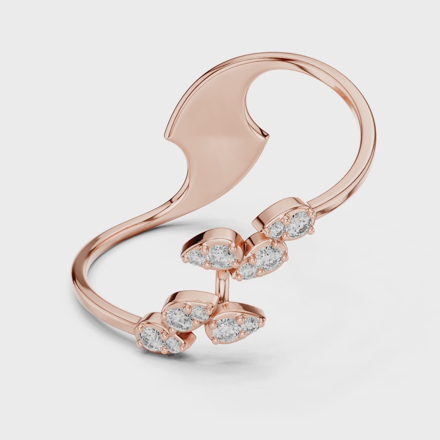 14K Solid Gold Twig Moissanite Ring, Leaf Cluster Statement Nature Inspired Vine Ring
