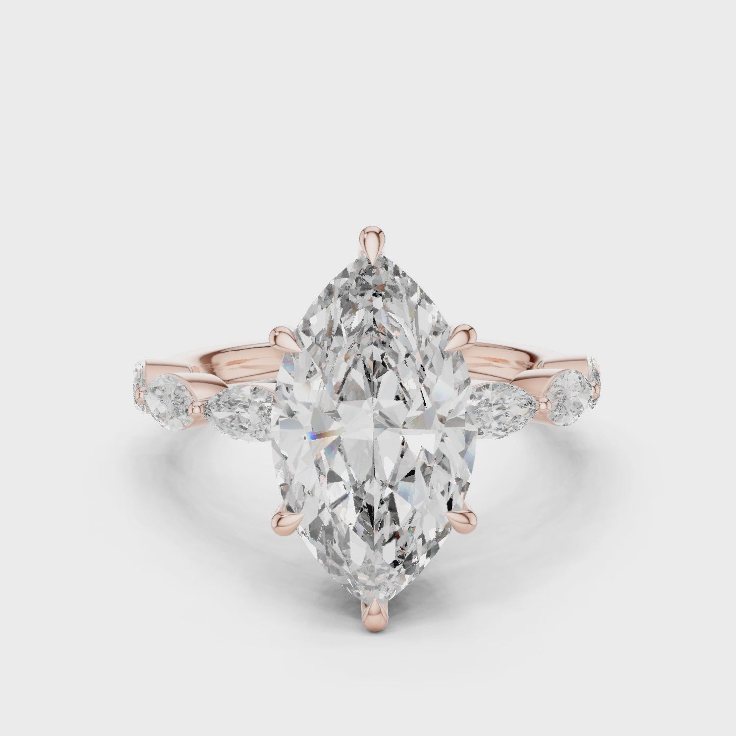 Marquise Cut Moissanite Engagement Ring, Rose Gold Sterling Silver Wedding Ring, Vintage Promise Gift