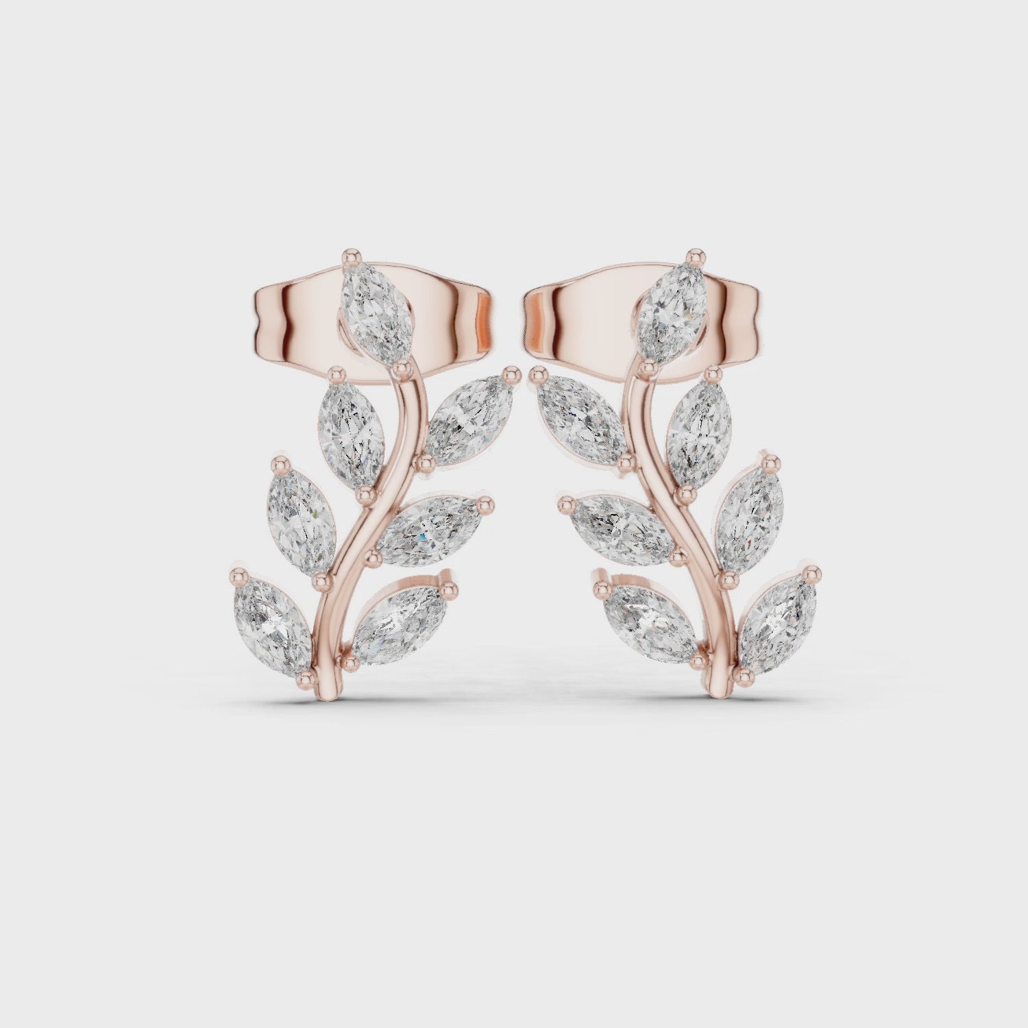 Leaf Climber Moissanite Earrings, 925 Sterling Silver, Marquise Botanical Studs