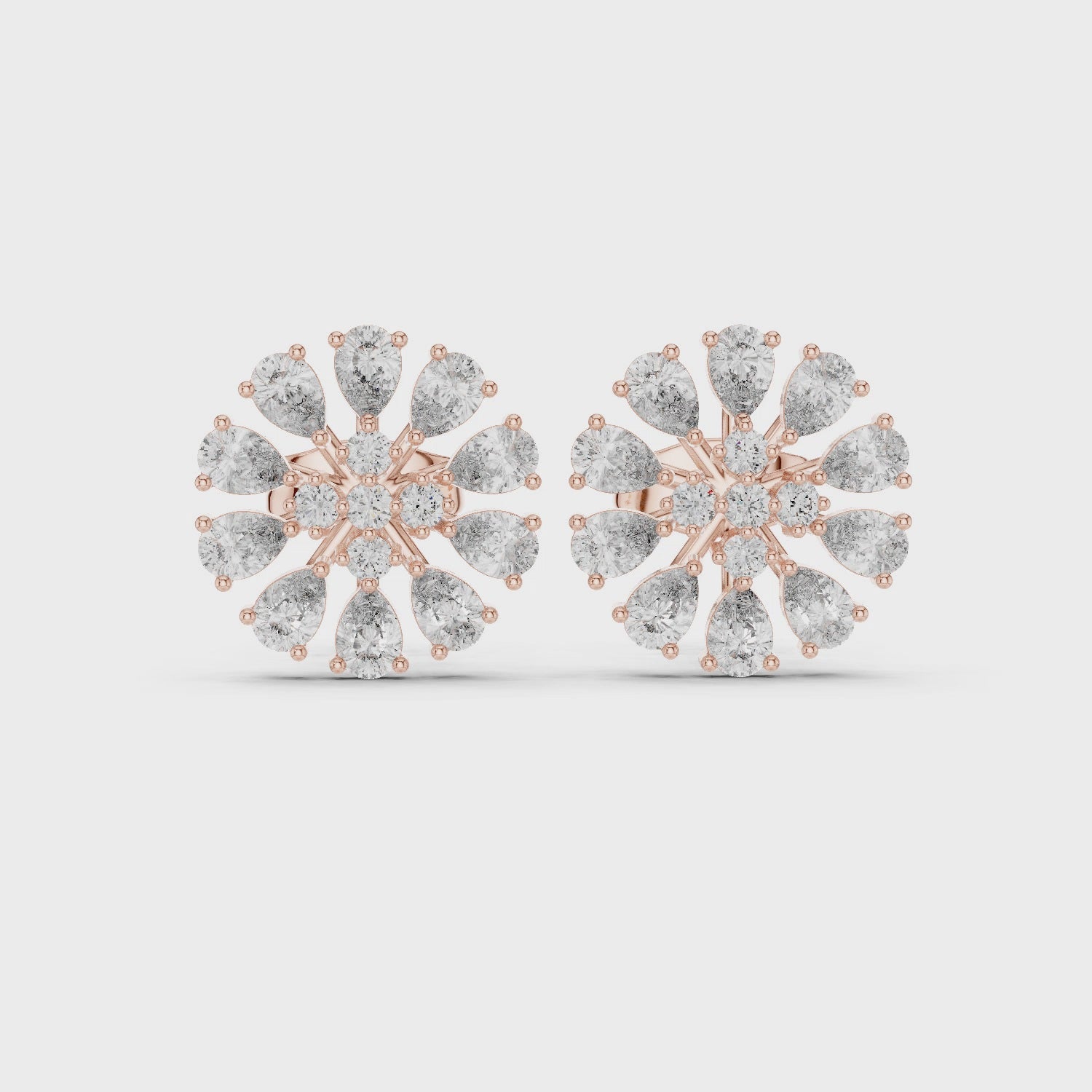 Flower Moissanite Stud Earrings, 925 Sterling Silver, Art Deco Bridal Statement