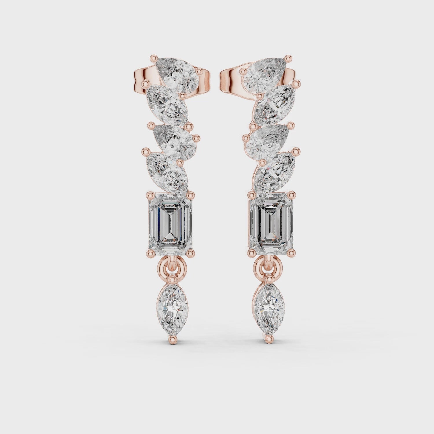 Multi-Shape Moissanite Drop Earrings, 925 Sterling Silver, Modern Bridal Dangle