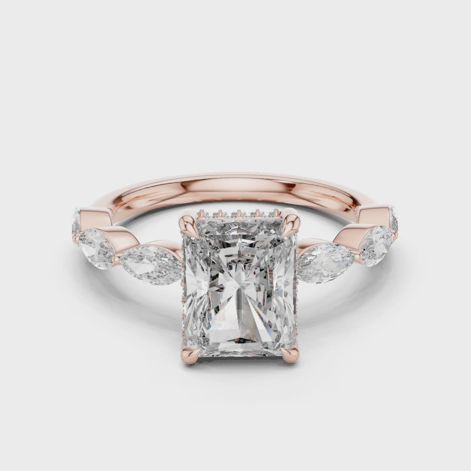 Radiant Cut Moissanite Engagement Ring, Sterling Silver Marquise Side Stone, Anniversary Promise Ring