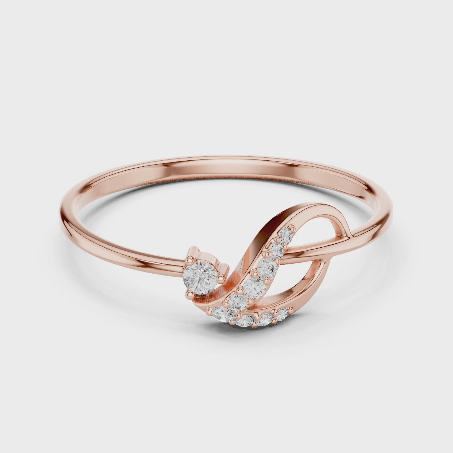 Sterling Silver Moissanite Swirl Ring – Minimalist Wave Statement Band