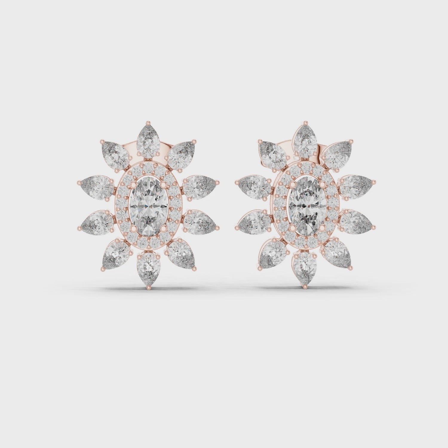 Oval Moissanite Flower Earrings, 925 Sterling Silver, Art Deco Halo Bridal