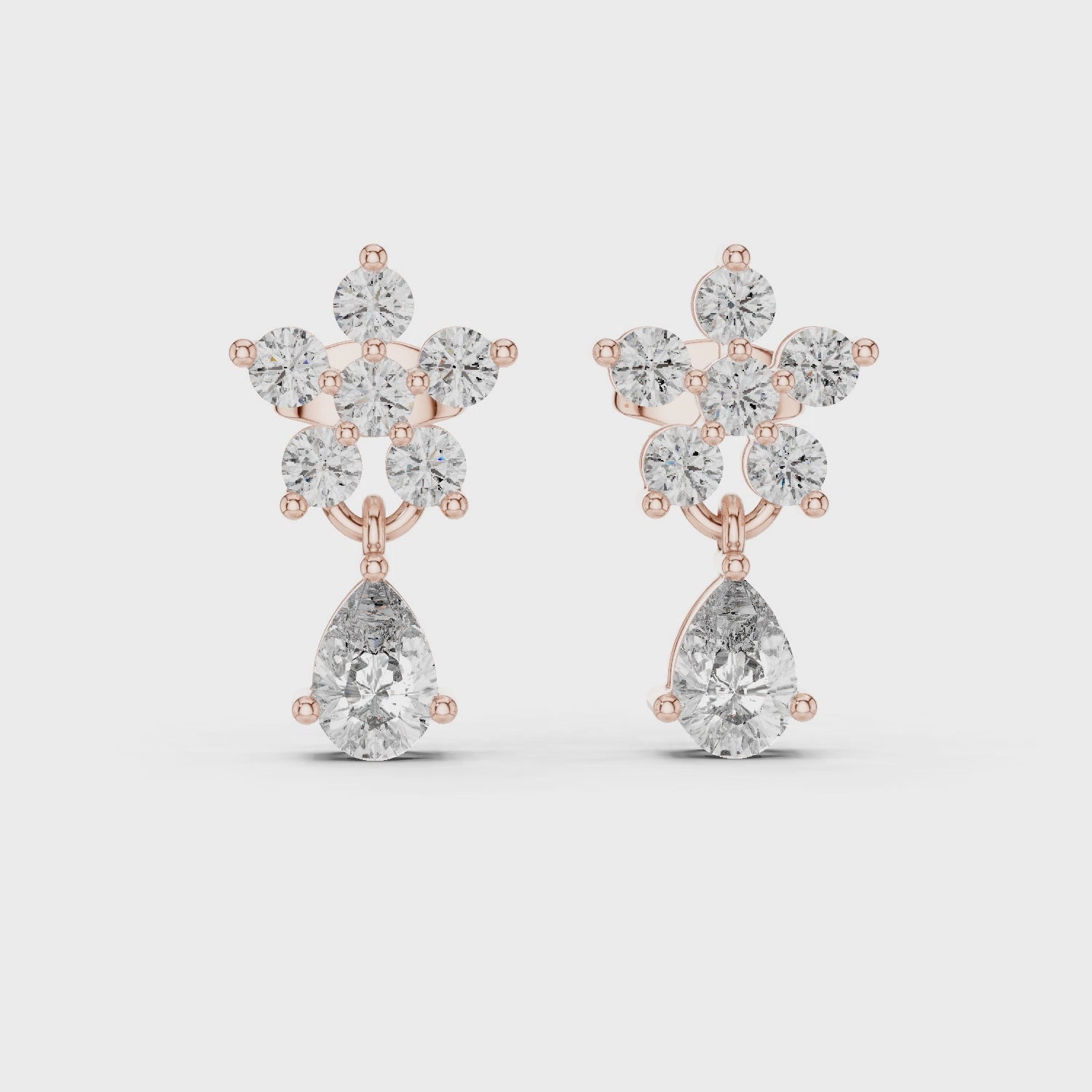 Dainty Moissanite Flower Drop Earrings, 925 Sterling Silver, Pear Cut Dangle