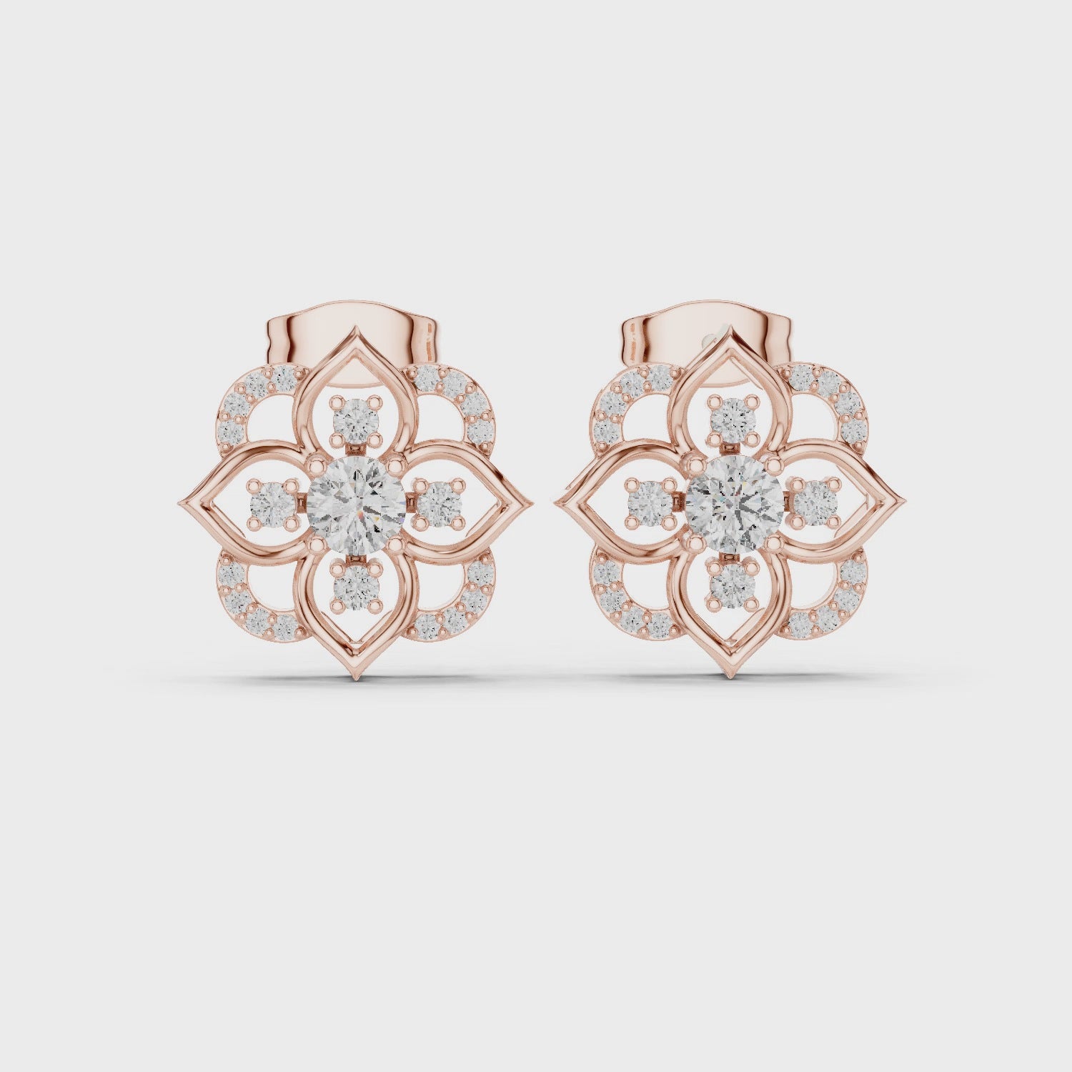 Lotus Flower Moissanite Stud Earrings, 925 Sterling Silver Floral Art Deco studs