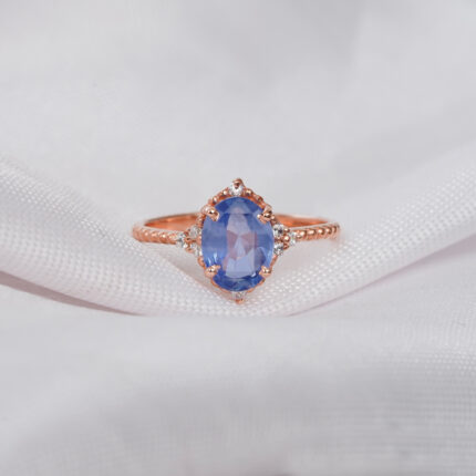 Oval Blue Sapphire Ring for Women