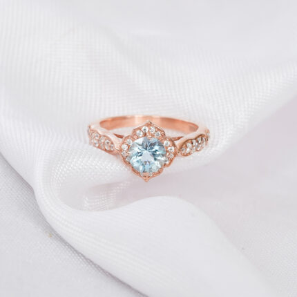 Round Aquamarine Ring for Women