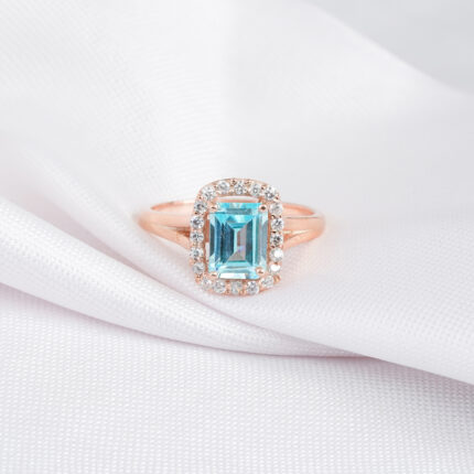 Emerald Cut Aquamarine Ring for Women
