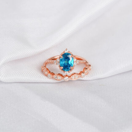 Blue Topaz Engagement Ring Set For Women